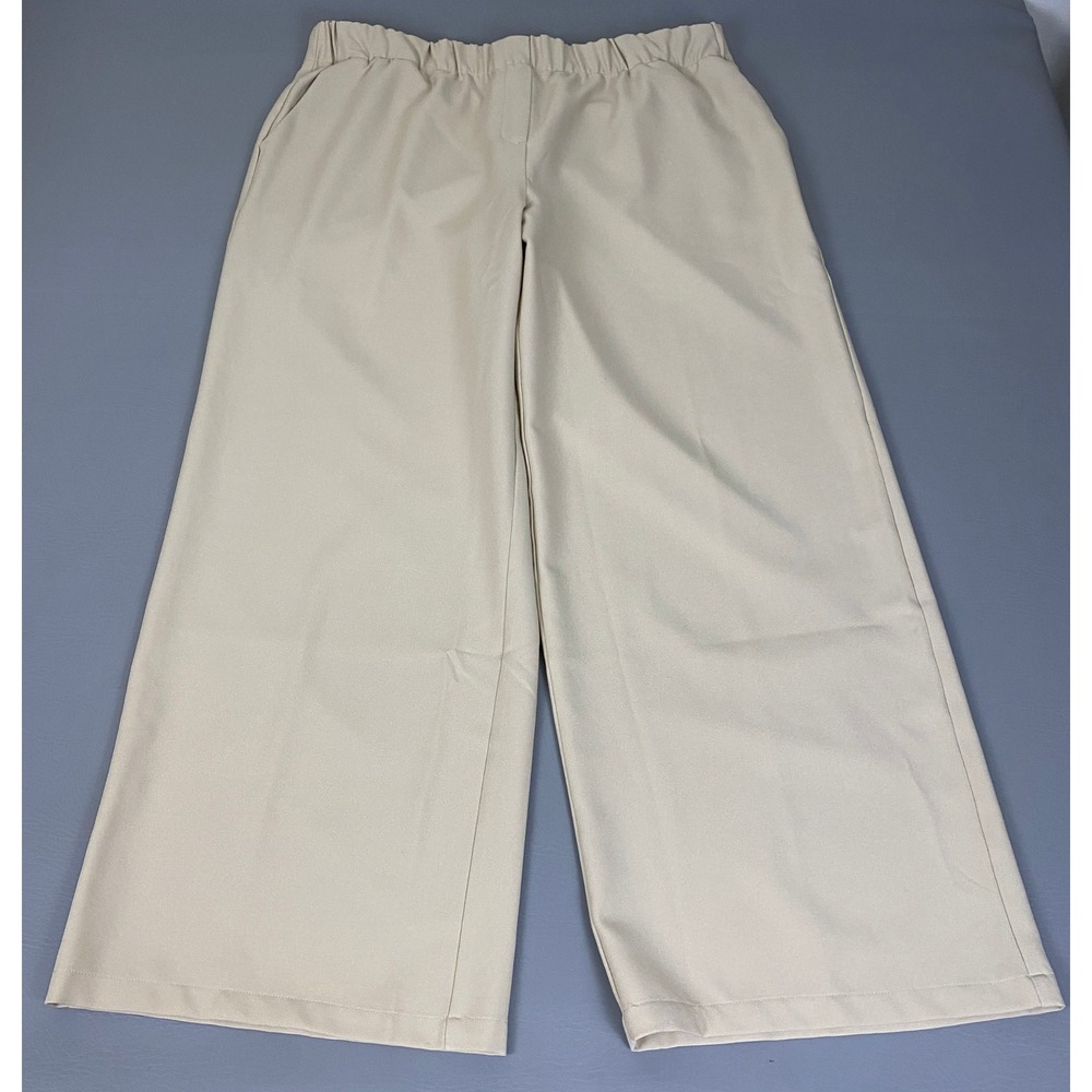 H by Halston Wide Leg Pants Women's 18WP Beige Career High Rise Elastic Waist